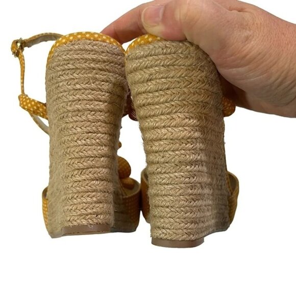 Seychelles shoes women's 7 yellow white polka dot t strap peep toe espadrilles - Picture 5 of 8